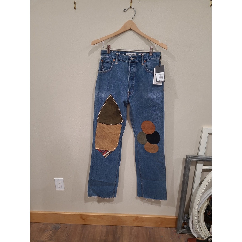 NWT RE/DONE Levi's 70"s repaired bootcut Women SZ 25 Leather patch Boho cowgirl